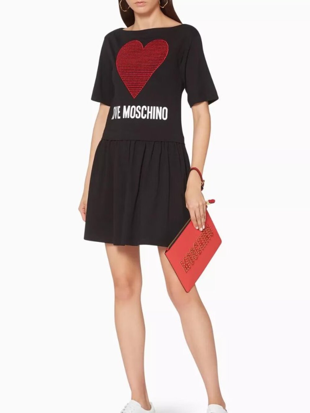 Love Moschino Black Red Heart Logo Mini Dress US 2